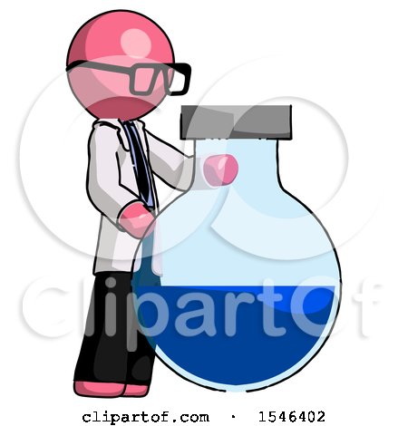Pink Doctor Scientist Man Standing Beside Large Round Flask or Beaker by Leo Blanchette