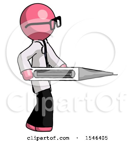 Pink Doctor Scientist Man Walking with Large Thermometer by Leo Blanchette