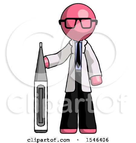Pink Doctor Scientist Man Standing with Large Thermometer by Leo Blanchette