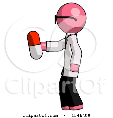 Pink Doctor Scientist Man Holding Red Pill Walking to Left by Leo Blanchette