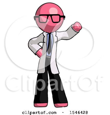Pink Doctor Scientist Man Waving Left Arm with Hand on Hip by Leo Blanchette