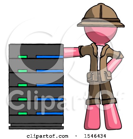 Pink Explorer Ranger Man with Server Rack Leaning Confidently Against It by Leo Blanchette