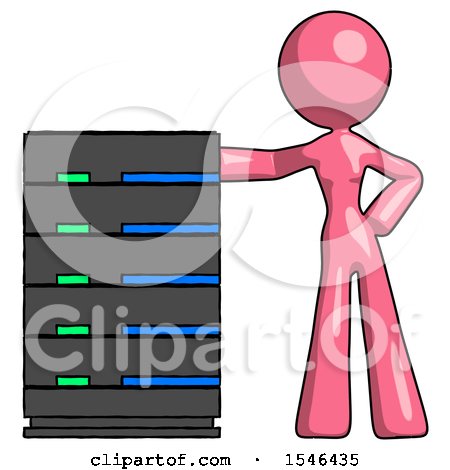 Pink Design Mascot Woman with Server Rack Leaning Confidently Against It by Leo Blanchette