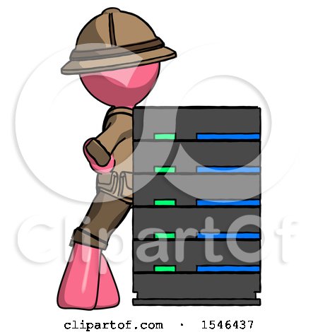 Pink Explorer Ranger Man Resting Against Server Rack by Leo Blanchette