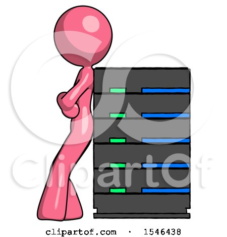 Pink Design Mascot Woman Resting Against Server Rack by Leo Blanchette