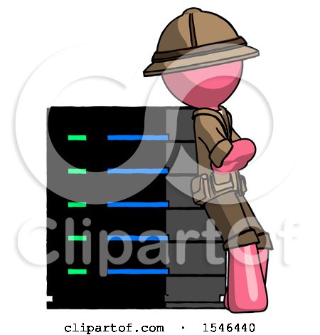Pink Explorer Ranger Man Resting Against Server Rack Viewed at Angle by Leo Blanchette