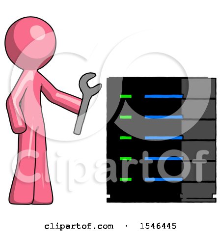Pink Design Mascot Man Server Administrator Doing Repairs by Leo Blanchette