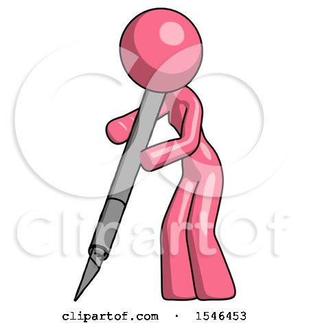 Pink Design Mascot Woman Cutting with Large Scalpel by Leo Blanchette
