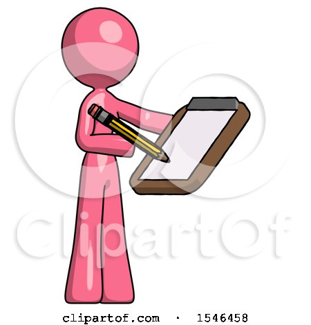 Pink Design Mascot Woman Using Clipboard and Pencil by Leo Blanchette