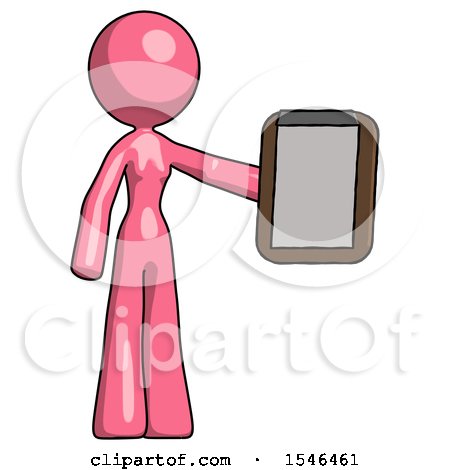 Pink Design Mascot Woman Showing Clipboard to Viewer by Leo Blanchette