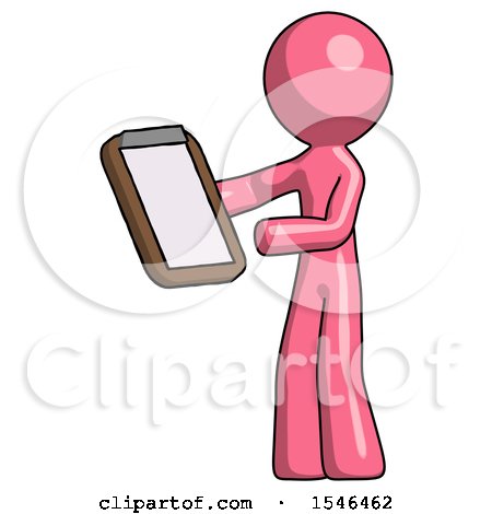 Pink Design Mascot Man Reviewing Stuff on Clipboard by Leo Blanchette