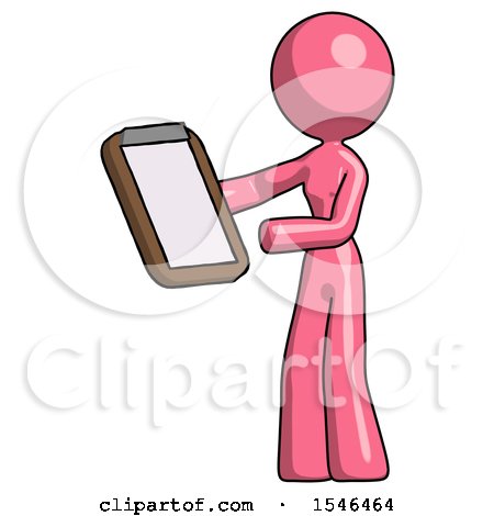 Pink Design Mascot Woman Reviewing Stuff on Clipboard by Leo Blanchette