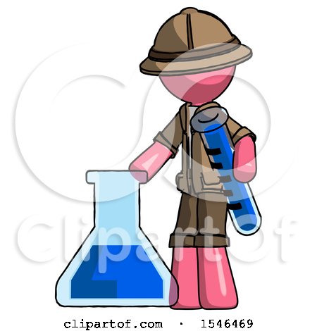 Pink Explorer Ranger Man Holding Test Tube Beside Beaker or Flask by Leo Blanchette
