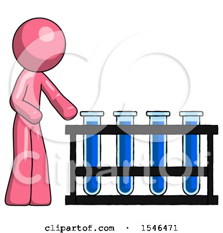 Pink Design Mascot Man Using Test Tubes or Vials on Rack by Leo Blanchette