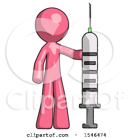 Pink Design Mascot Man Holding Large Syringe by Leo Blanchette