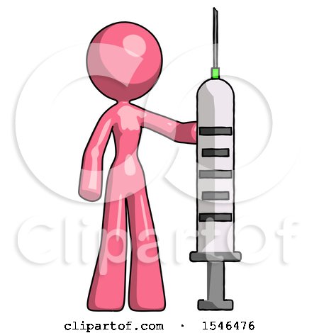 Pink Design Mascot Woman Holding Large Syringe by Leo Blanchette