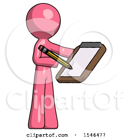 Pink Design Mascot Man Using Clipboard and Pencil by Leo Blanchette