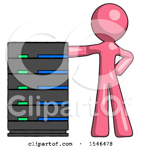 Pink Design Mascot Man with Server Rack Leaning Confidently Against It by Leo Blanchette