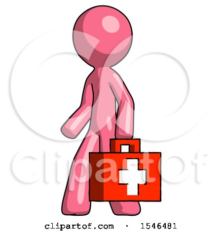 Pink Design Mascot Man Walking with Medical Aid Briefcase to Left by Leo Blanchette