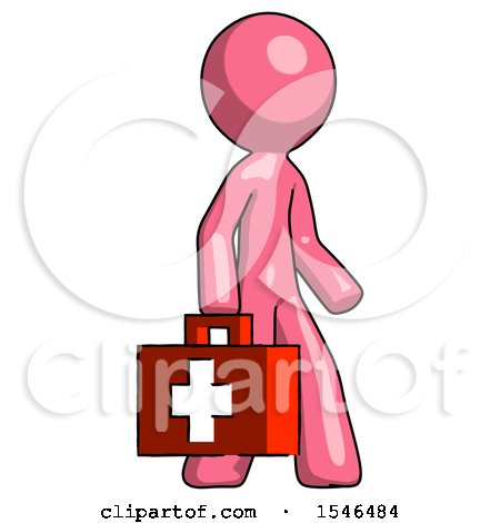 Pink Design Mascot Man Walking with Medical Aid Briefcase to Right by Leo Blanchette