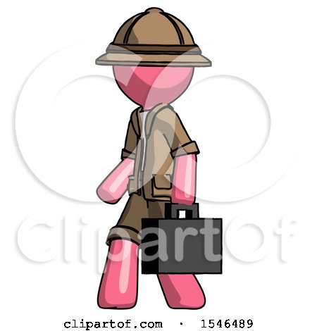 Pink Explorer Ranger Man Walking with Briefcase to the Left by Leo Blanchette