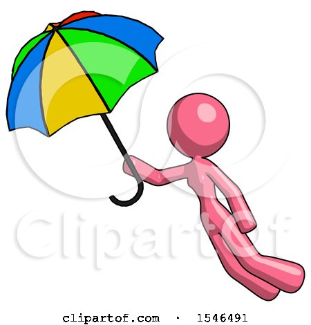 Pink Design Mascot Woman Flying with Rainbow Colored Umbrella by Leo Blanchette