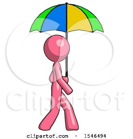 Pink Design Mascot Woman Walking with Colored Umbrella by Leo Blanchette