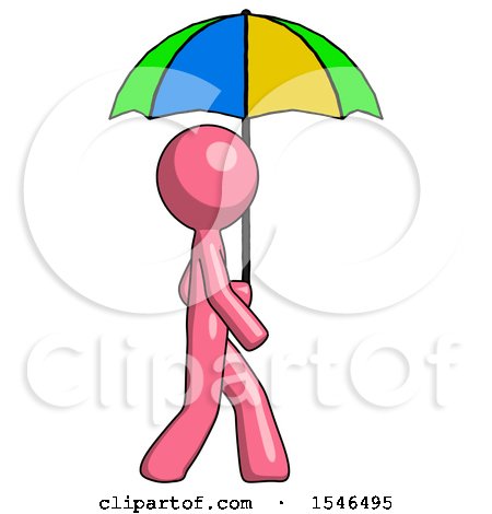 Pink Design Mascot Man Walking with Colored Umbrella by Leo Blanchette