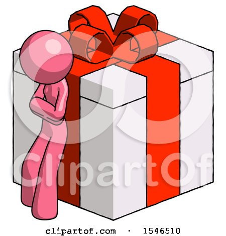 Pink Design Mascot Woman Leaning on Gift with Red Bow Angle View by Leo Blanchette