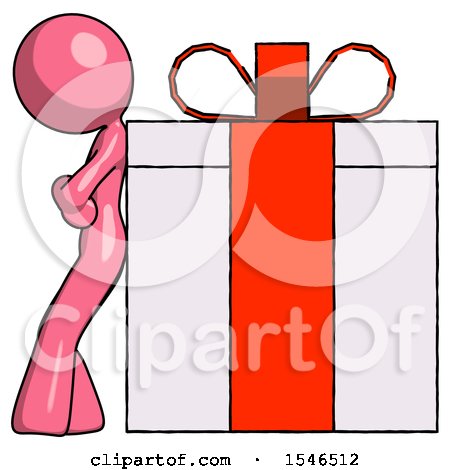 Pink Design Mascot Woman Gift Concept - Leaning Against Large Present by Leo Blanchette