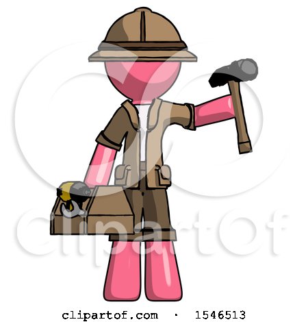 Pink Explorer Ranger Man Holding Tools and Toolchest Ready to Work by Leo Blanchette