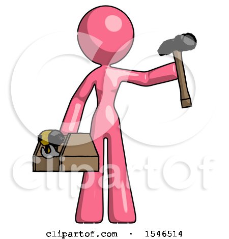 Pink Design Mascot Woman Holding Tools and Toolchest Ready to Work by Leo Blanchette