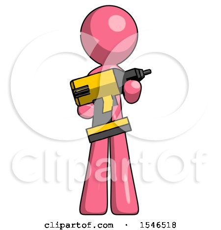 Pink Design Mascot Man Holding Large Drill by Leo Blanchette
