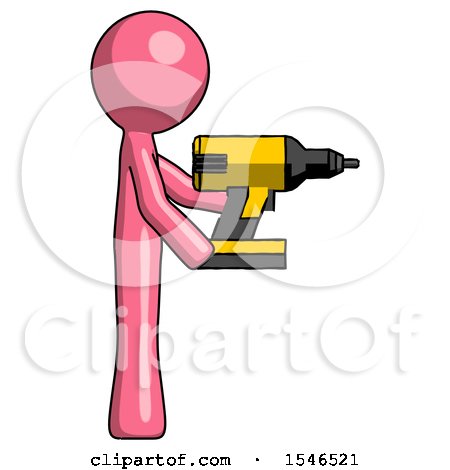 Pink Design Mascot Man Using Drill Drilling Something on Right Side by Leo Blanchette