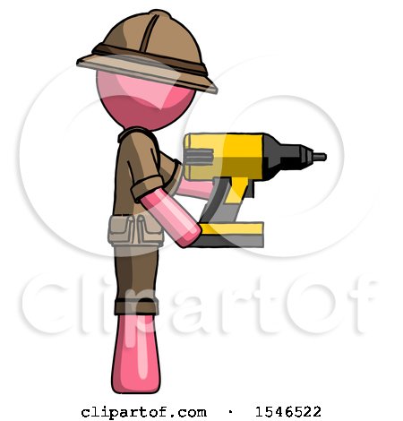 Pink Explorer Ranger Man Using Drill Drilling Something on Right Side by Leo Blanchette