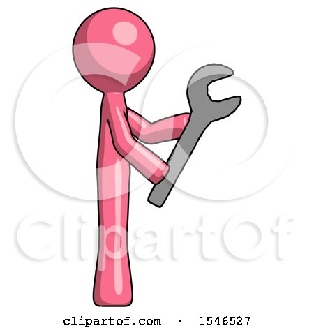 Pink Design Mascot Man Using Wrench Adjusting Something to Right by Leo Blanchette