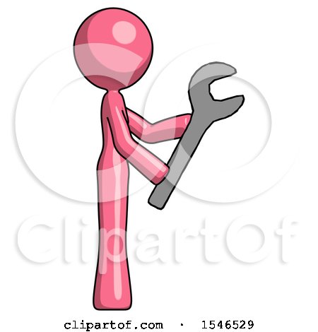 Pink Design Mascot Woman Using Wrench Adjusting Something to Right by Leo Blanchette