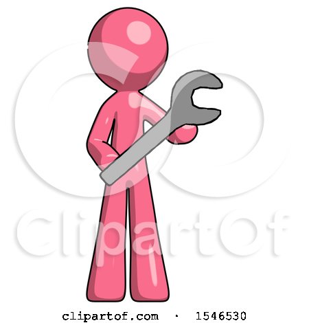 Pink Design Mascot Man Holding Large Wrench with Both Hands by Leo Blanchette