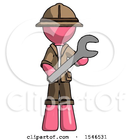 Pink Explorer Ranger Man Holding Large Wrench with Both Hands by Leo Blanchette