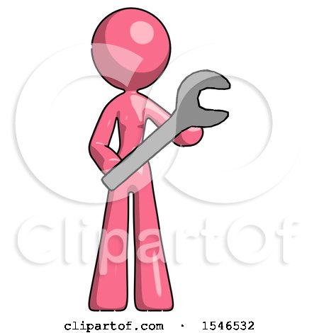 Pink Design Mascot Woman Holding Large Wrench with Both Hands by Leo Blanchette