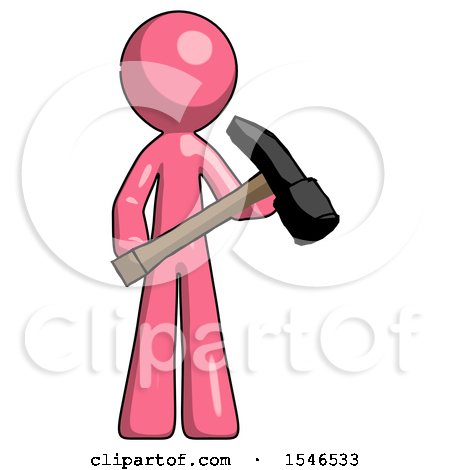Pink Design Mascot Man Holding Hammer Ready to Work by Leo Blanchette