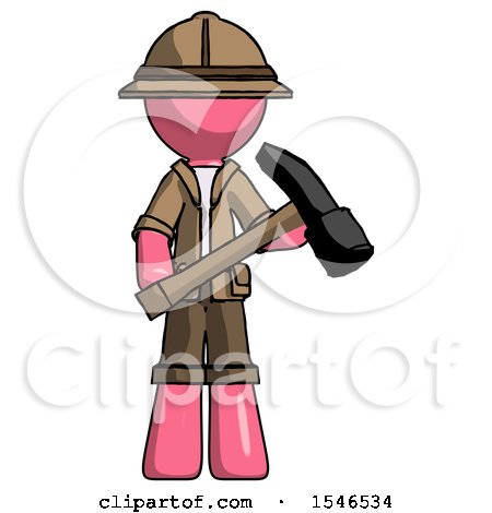Pink Explorer Ranger Man Holding Hammer Ready to Work by Leo Blanchette