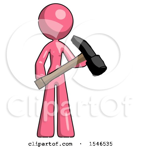Pink Design Mascot Woman Holding Hammer Ready to Work by Leo Blanchette