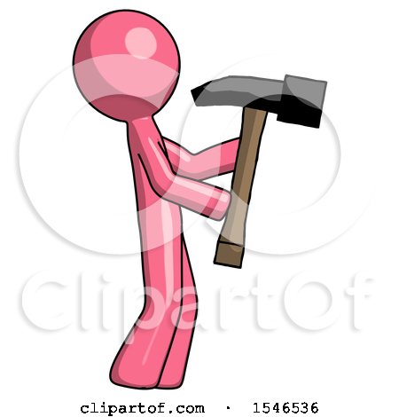 Pink Design Mascot Man Hammering Something on the Right by Leo Blanchette