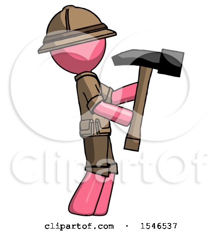 Pink Explorer Ranger Man Hammering Something on the Right by Leo Blanchette