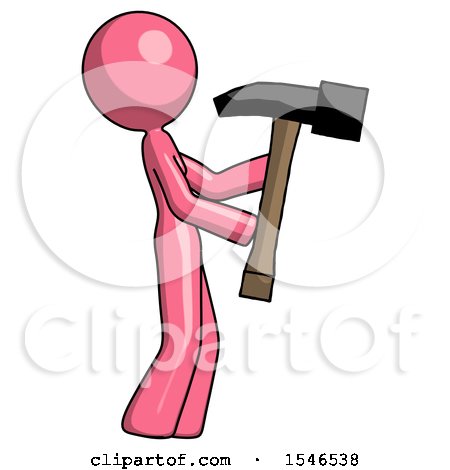 Pink Design Mascot Woman Hammering Something on the Right by Leo Blanchette