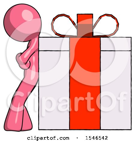 Pink Design Mascot Man Gift Concept - Leaning Against Large Present by Leo Blanchette