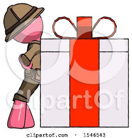 Pink Explorer Ranger Man Gift Concept - Leaning Against Large Present by Leo Blanchette