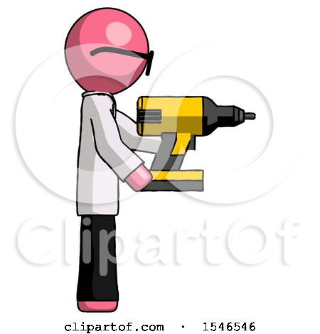 Pink Doctor Scientist Man Using Drill Drilling Something on Right Side by Leo Blanchette