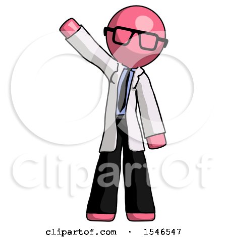 Pink Doctor Scientist Man Waving Emphatically with Right Arm by Leo Blanchette